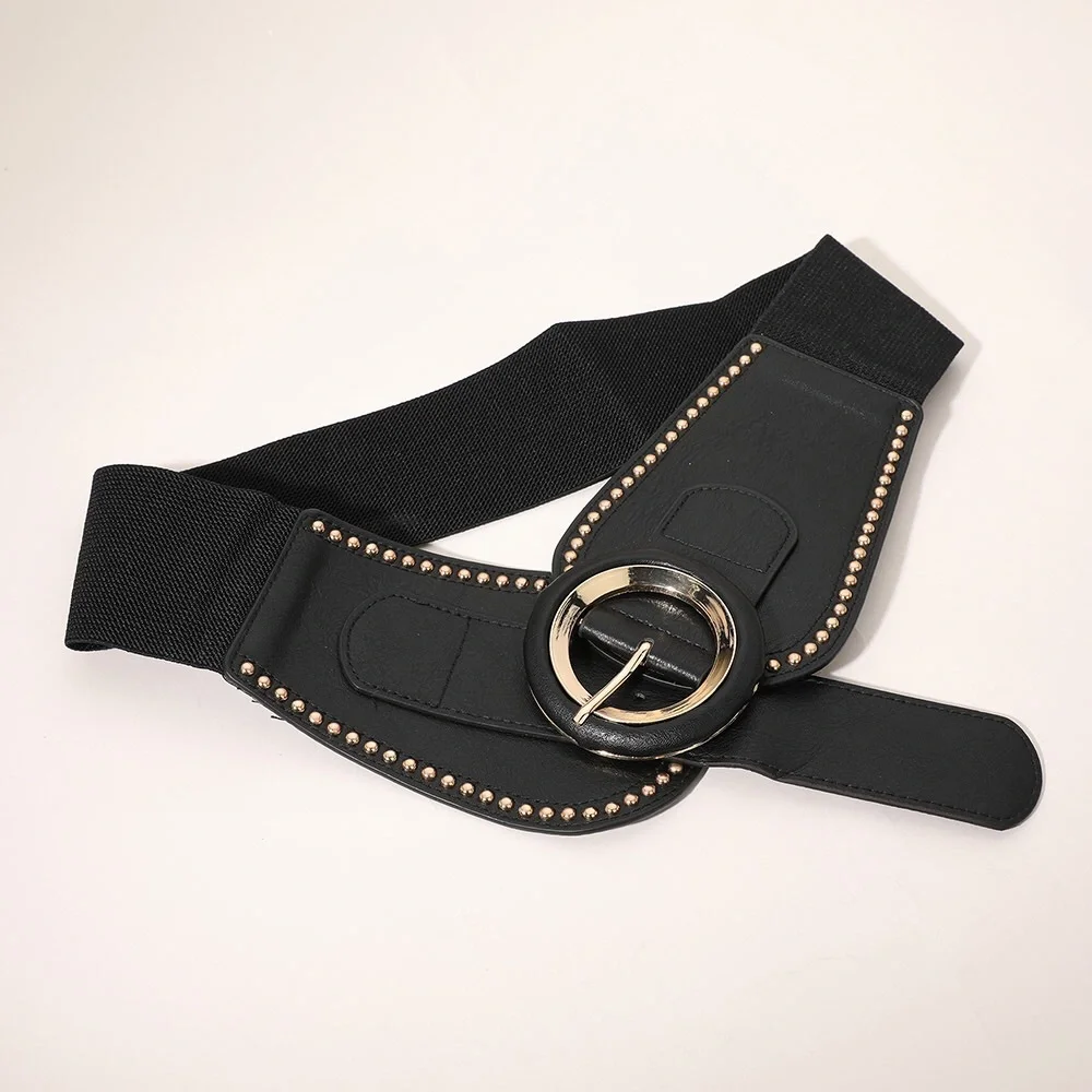 Black and Gold Wide Leather Statement Belt